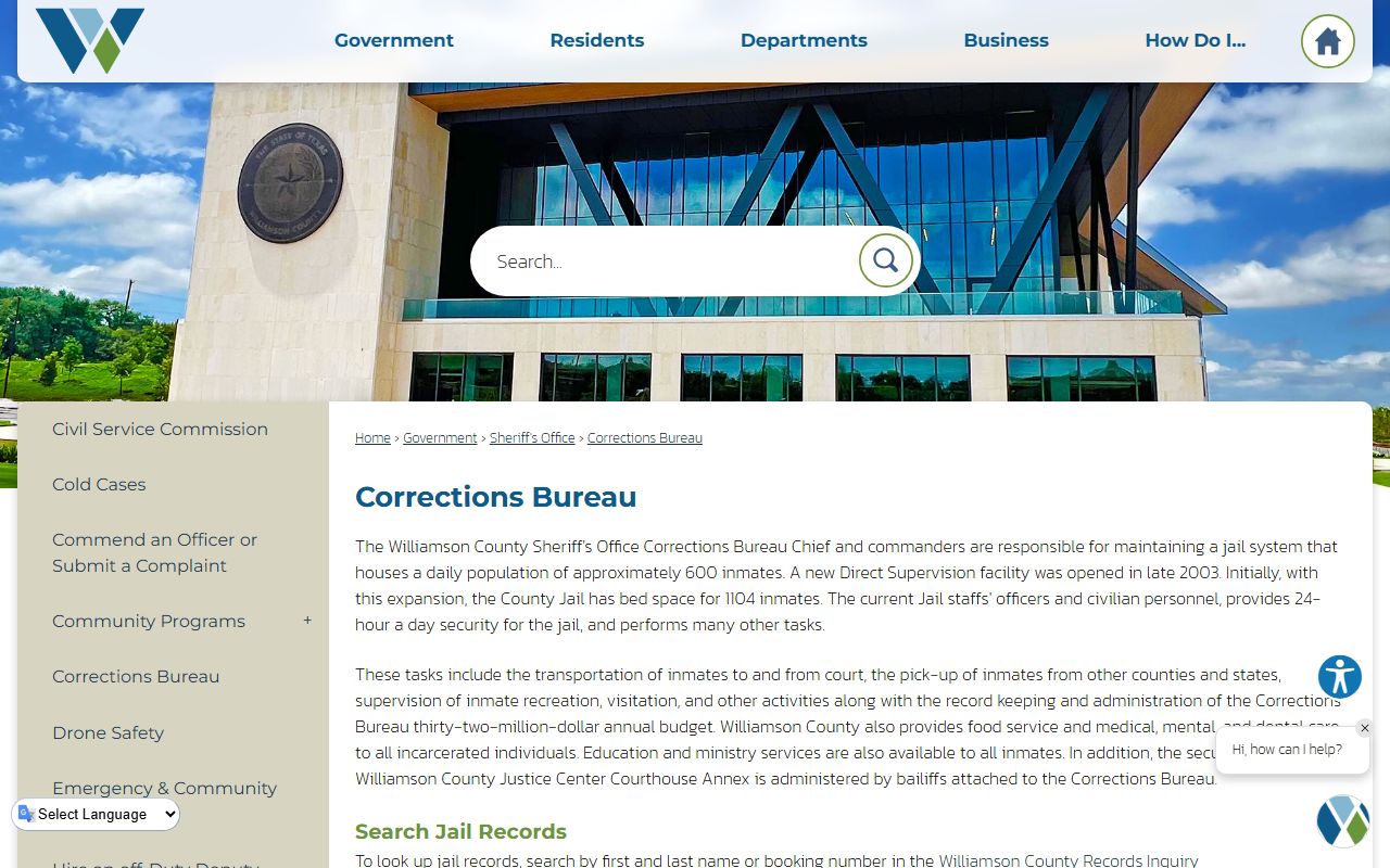 Williamson County Jail Corrections Bureau inmate roster and custody information