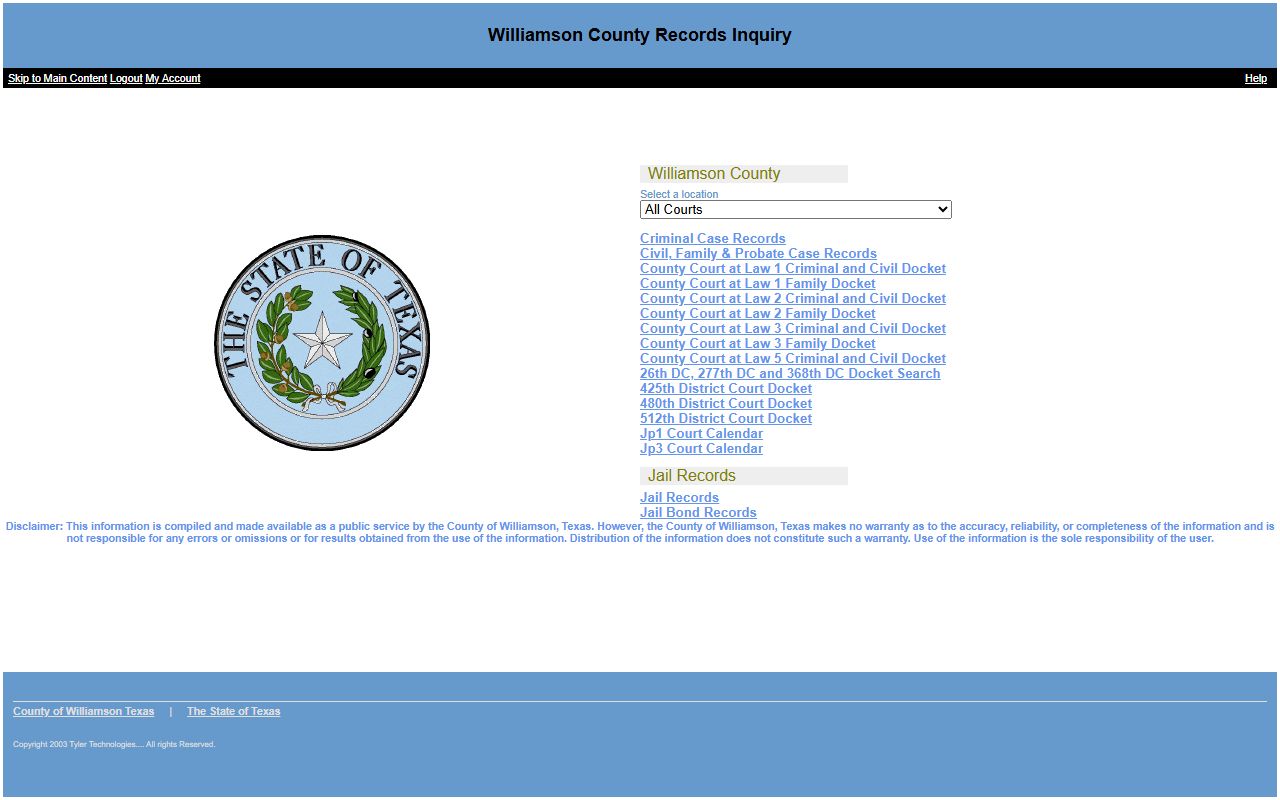 Williamson County criminal case search portal for court records after arrest