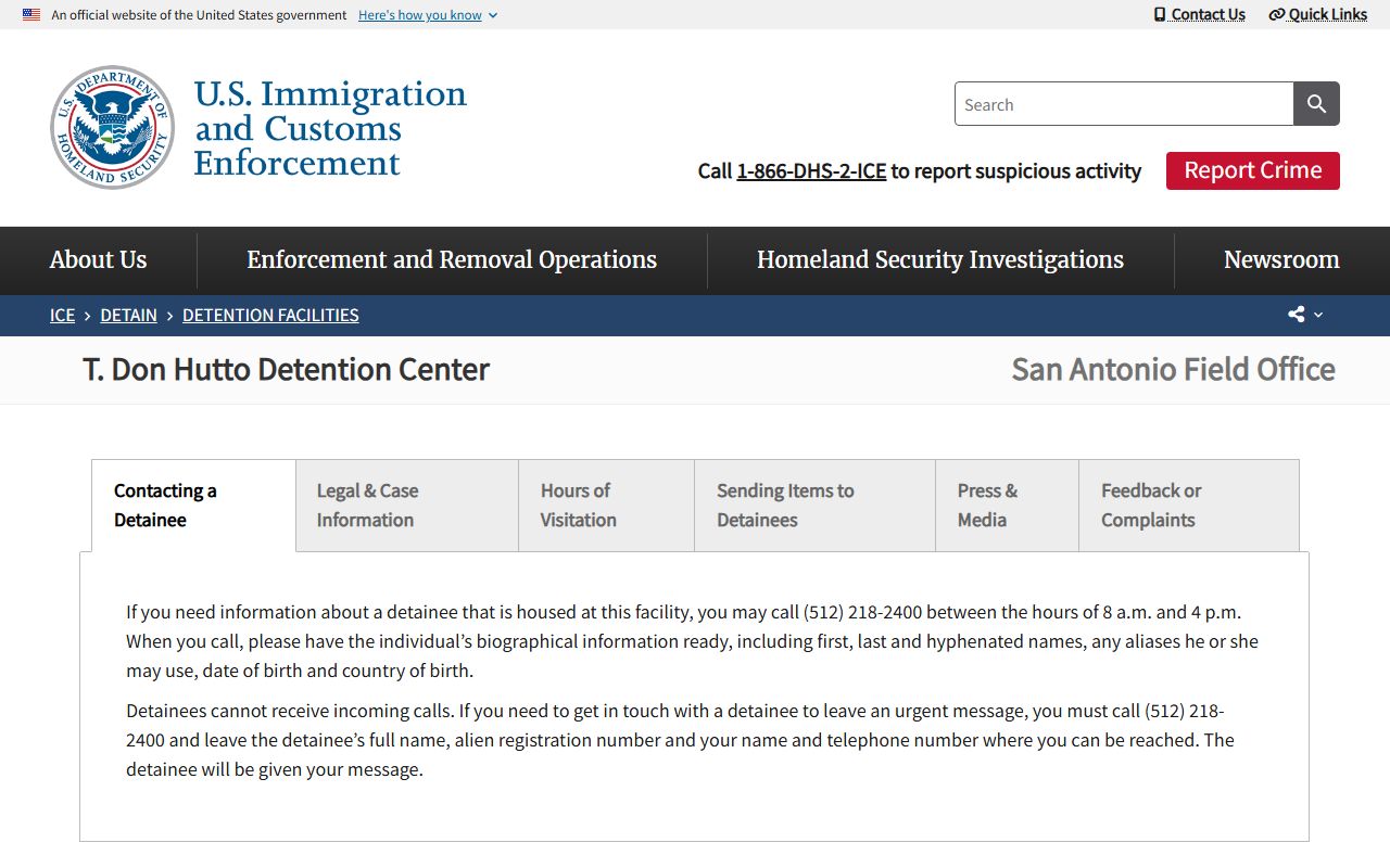 T. Don Hutto Detention Center ICE detainee lookup in Williamson County