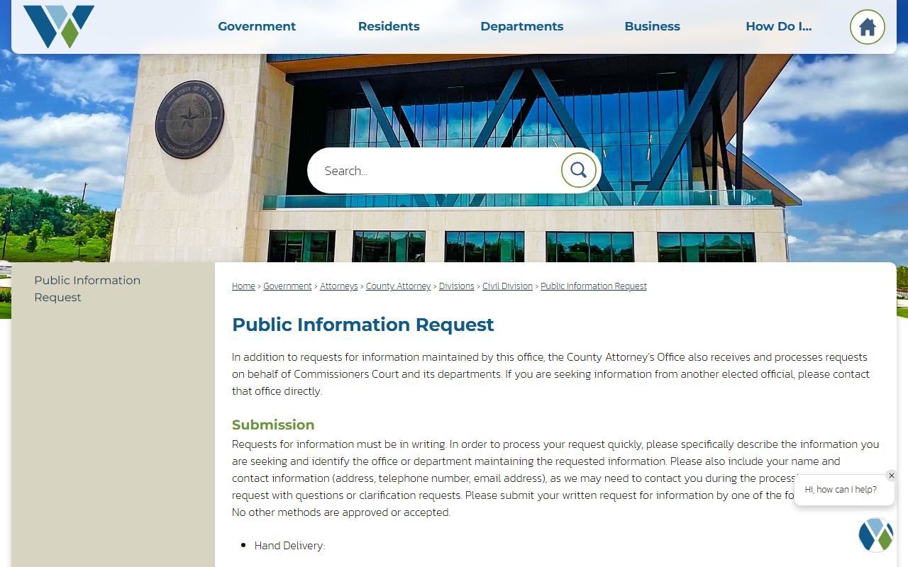 Williamson County public information request page for booking photo records